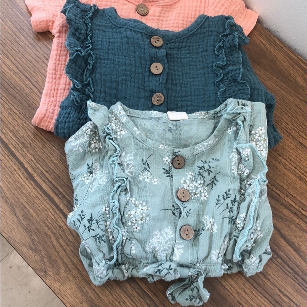 2 Boutique Mae Cotton Muslim Ruffle Long-Sleeve Romper Lot  EU 100/US 3/4